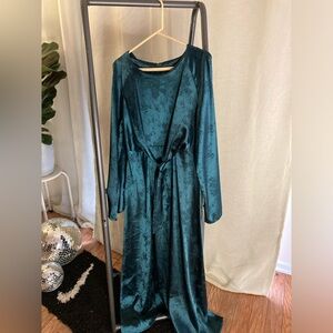 Teal silk midi dress